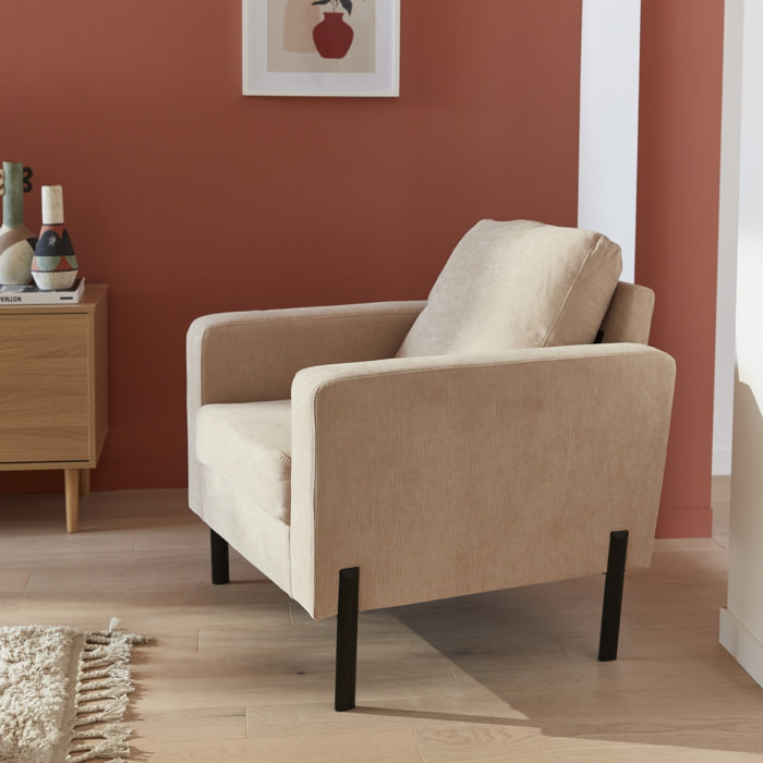 Fauteuil pieds métal velours côtelé BJORN