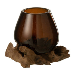 J-Line vase Sur Pied Gamal - bois/verre - naturel/brun - medium -  17 cm de hauteur