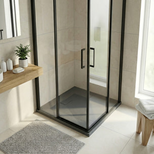 Essential 90x90 cm receveur de douche carré à poser SMC avec surface effet pierre, gris (CERAES9090DG)