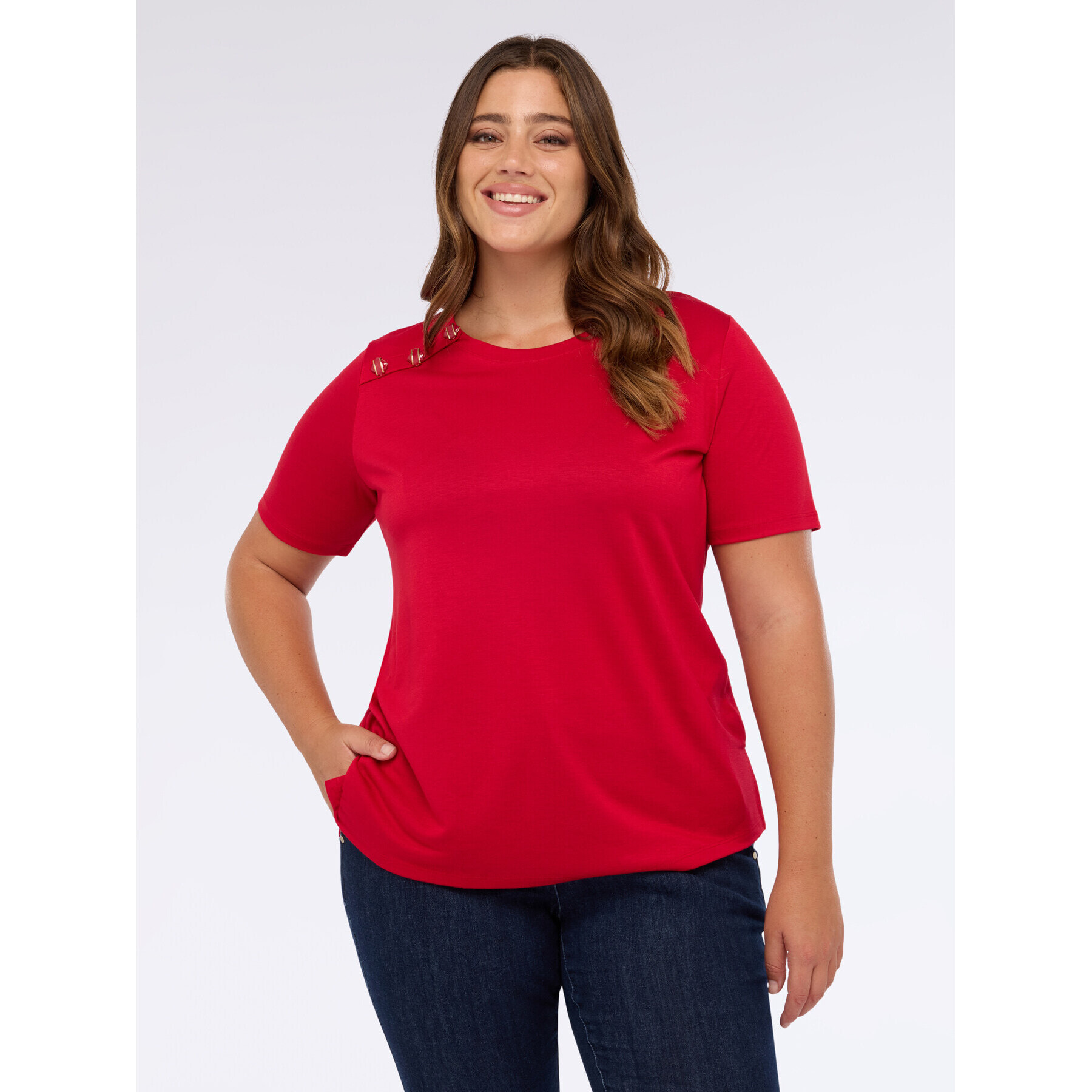 Fiorella Rubino - Camiseta de punto con botones decorativos - Rojo