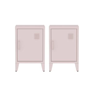 Lot de 2 tables de chevet en acier 1 porte. Rose. casier. L 38 x P 38 x H 55.7 cm