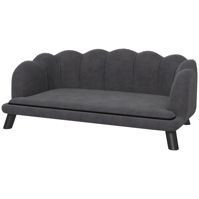 Canapé chien lit pour chien chat design contemporain coquillage dim. 98L x 60l x 35H cm coussin moelleux velours gris