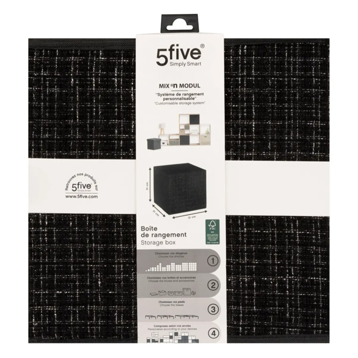 Boîte de rangement "Mix 'n' Modul" tweed noir 31x31cm