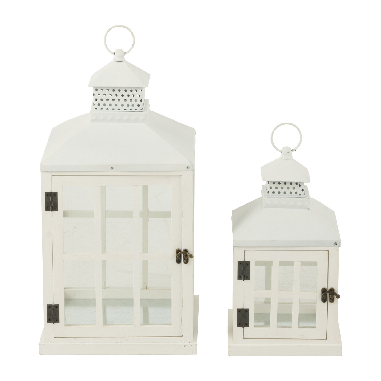 J-Line Set 2 Lanterne Maisons Bois De Sapin/Metal Blanc