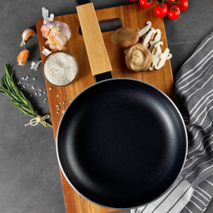 Batería de Cocina de 5Pzs (Cacerola con tapa Ø24cm + Cacerola con tapa Ø20cm+ Sartén Ø24cm) en aluminio presnado Earth Black Bergner