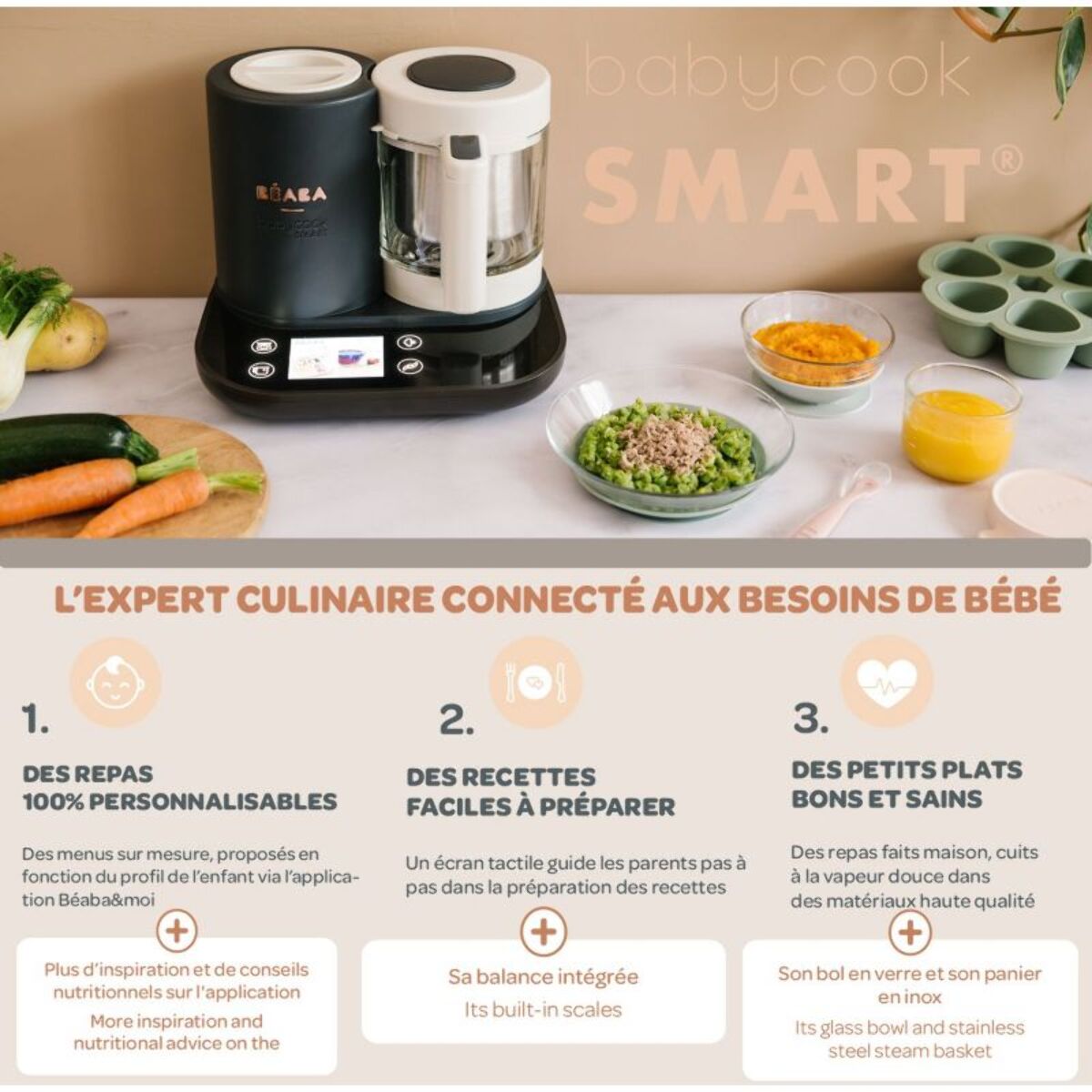 Mixeur Cuiseur Bébé BEABA Babycook Smart - Gris Anthracite