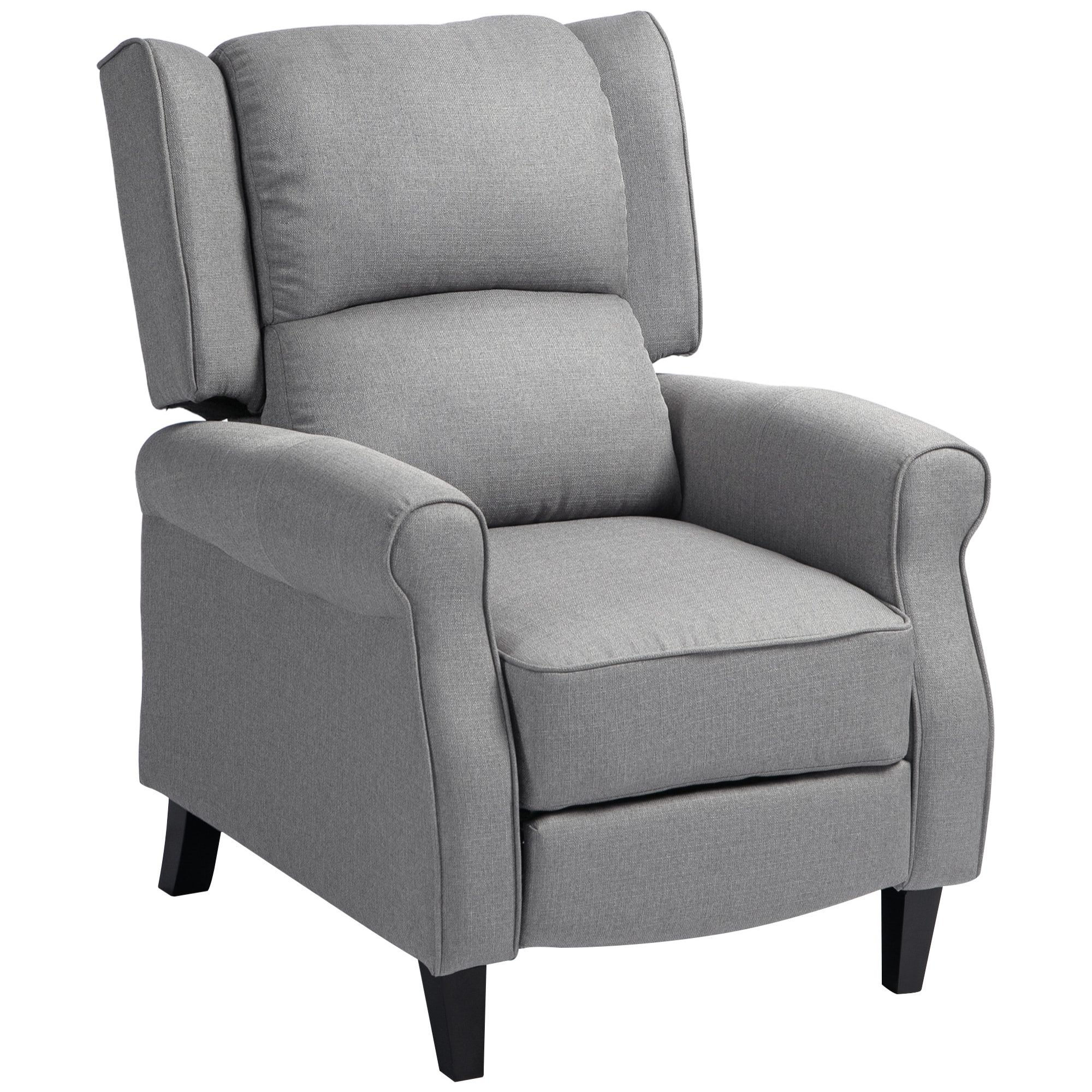 Sillón Relax Reclinable Manual Sillón Relax Tapizado en Lino Sintético con Reposapiés Retráctil Carga 150 kg Sillón Reclinable para Dormitorio Oficina Gris