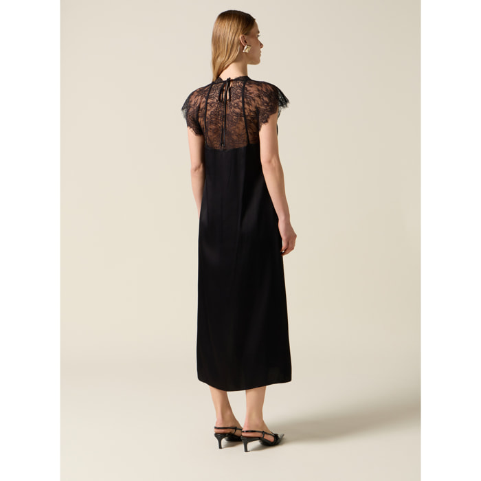 Oltre - Vestido midi de raso con encaje - Negro