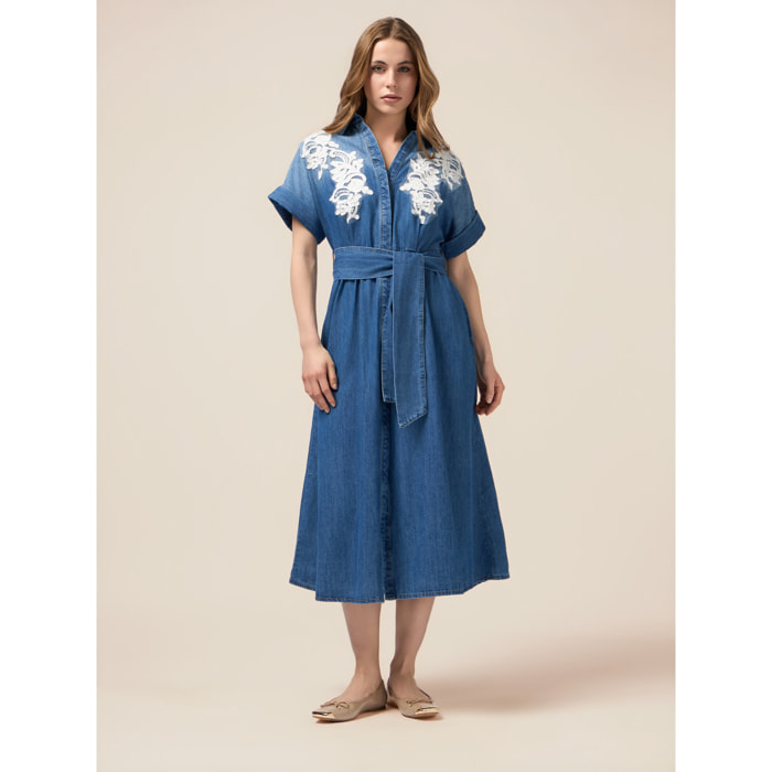 Oltre - Chemisier in denim con ricami - Azzurro
