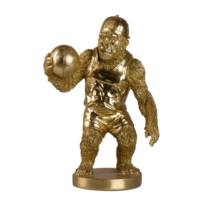 Figura Kingkong Basket Resina Dorada 23x15x34 Cm