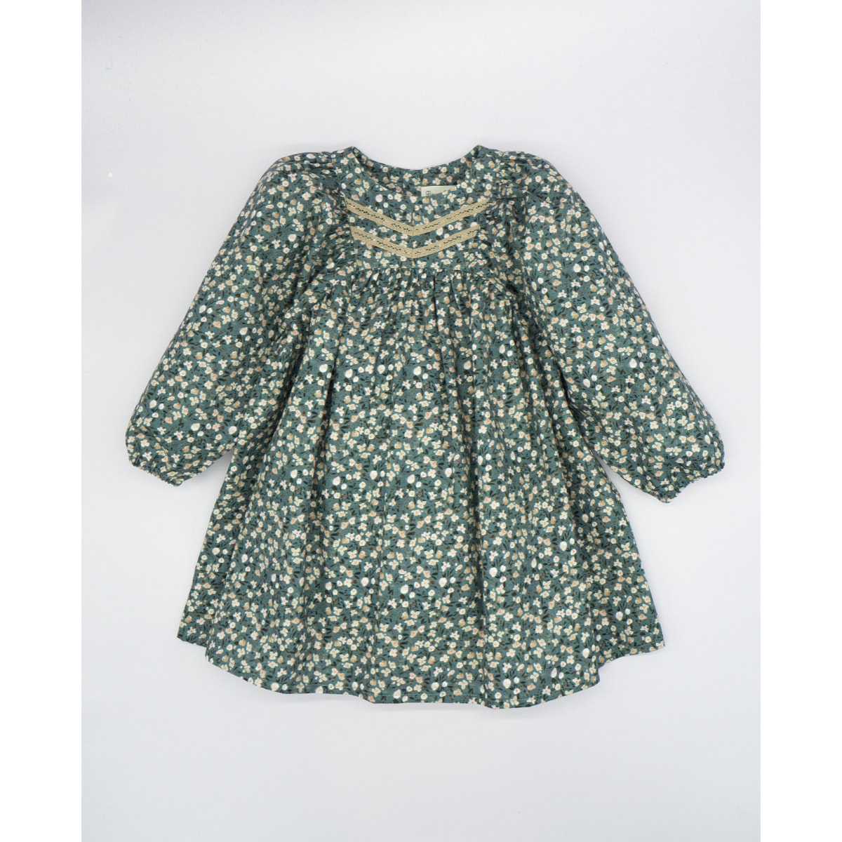 Vestido flores verde y beige