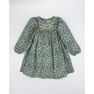 Vestido flores verde y beige