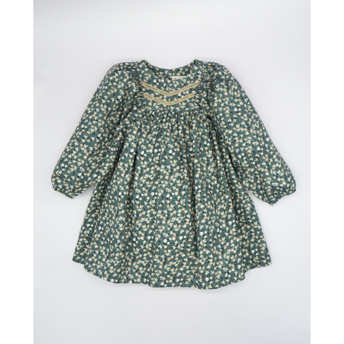 Vestido flores verde y beige