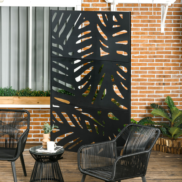 Panneau décoratif extérieur métal - brise vue motif feuilles - visserie incluse - dim. 122L x 45l x 198H cm - acier thermolaqué noir