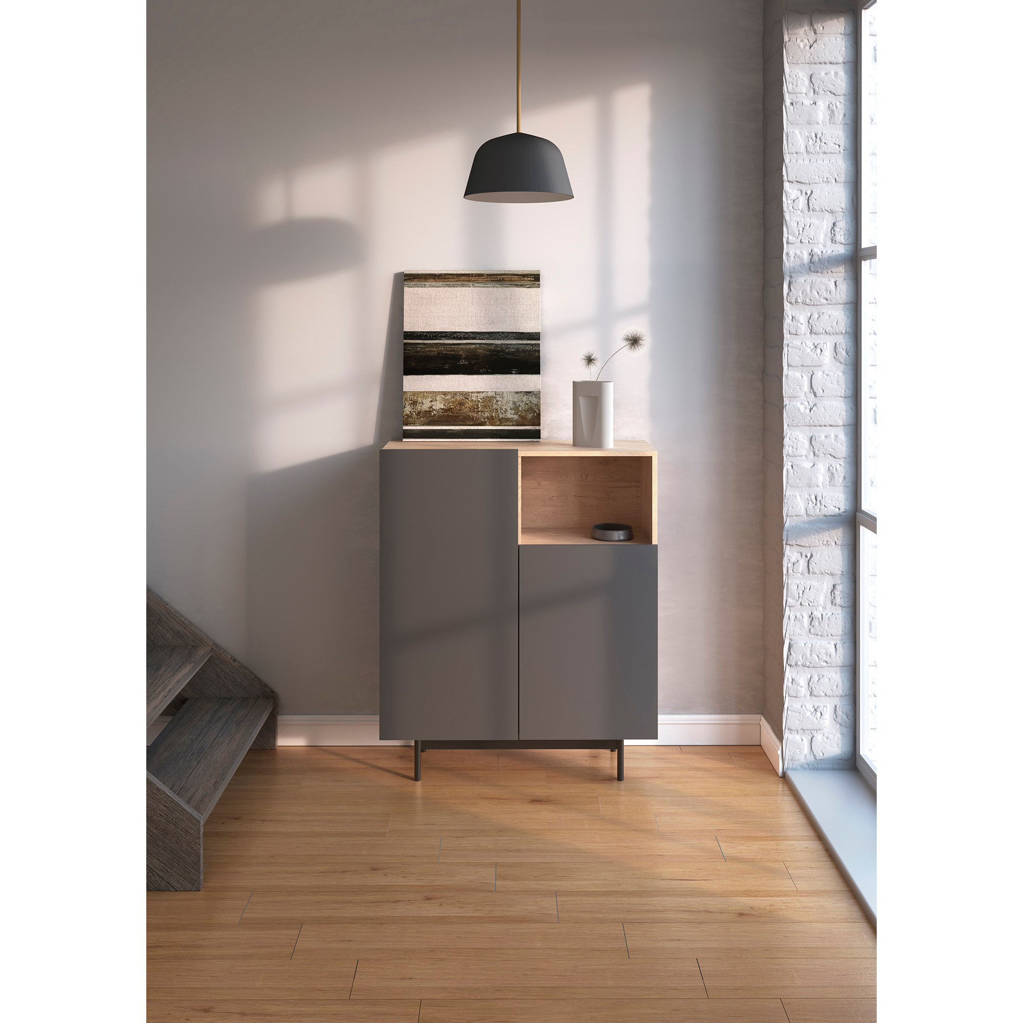 Aparador 1 hueco Printed roble y grafito 110x90x34cm