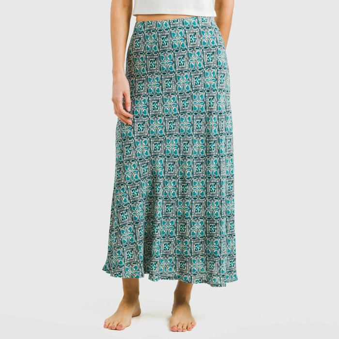 Falda midi viscosa bambula Malura Agua Marina