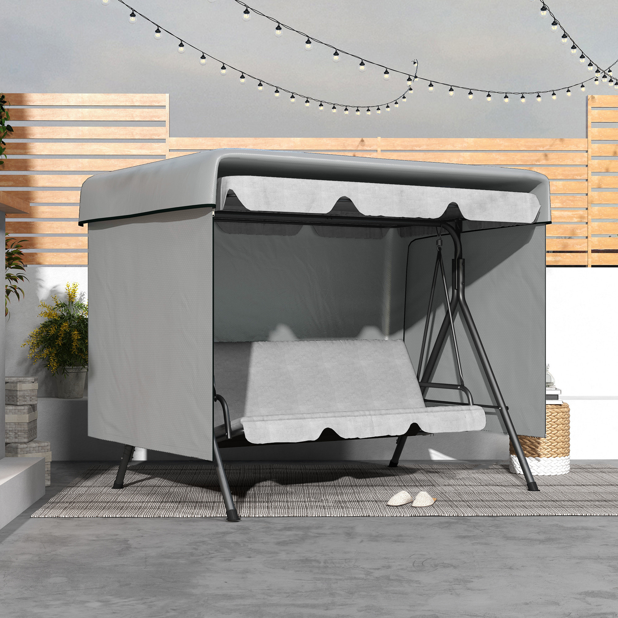 Outsunny Funda Balancín Jardín, Funda Columpio Jardín Exterior, Cubierta de Columpio con Cremallera, Impermeable, 215x155x150 cm, Gris Claro