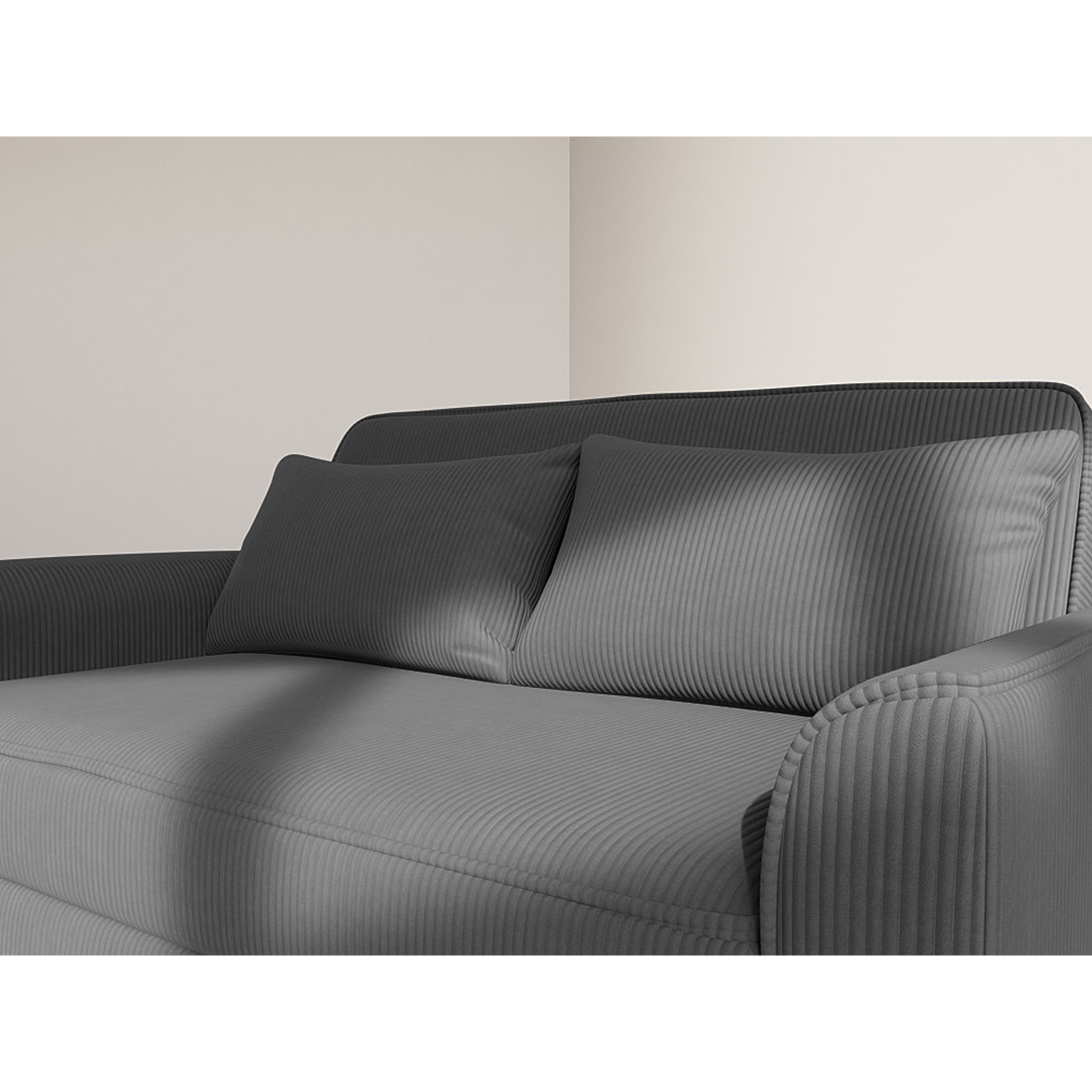 Ernest - Canapé droit 2 places convertible en velours côtelé - Noir