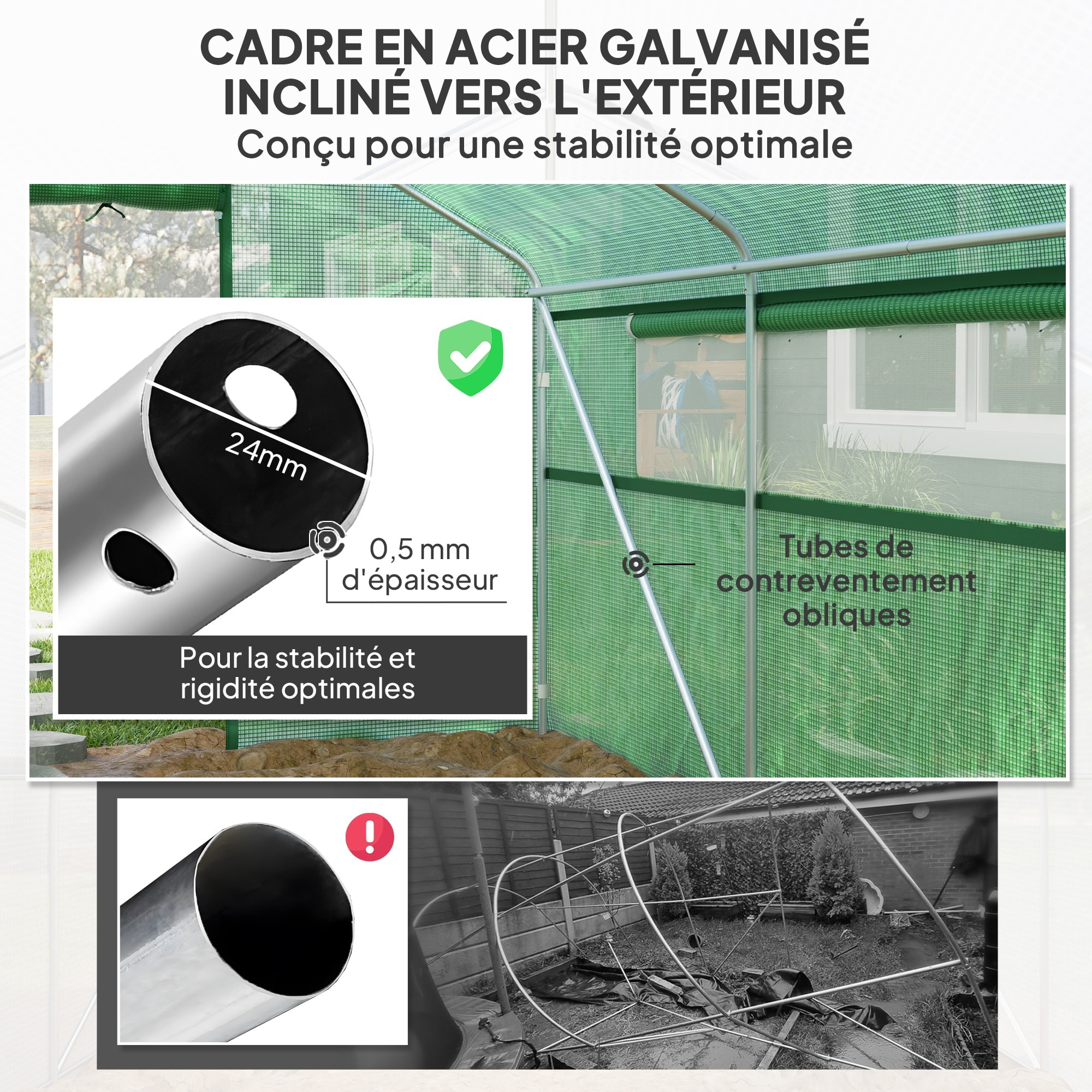 Serre de jardin 12 m² - serre tunnel 4 x 3 x 2 m porte 2 grandes fenêtres enroulables maillées acier galvanisé PE blanc
