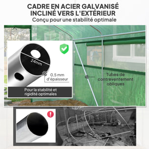Serre de jardin 12 m² - serre tunnel 4 x 3 x 2 m porte 2 grandes fenêtres enroulables maillées acier galvanisé PE blanc