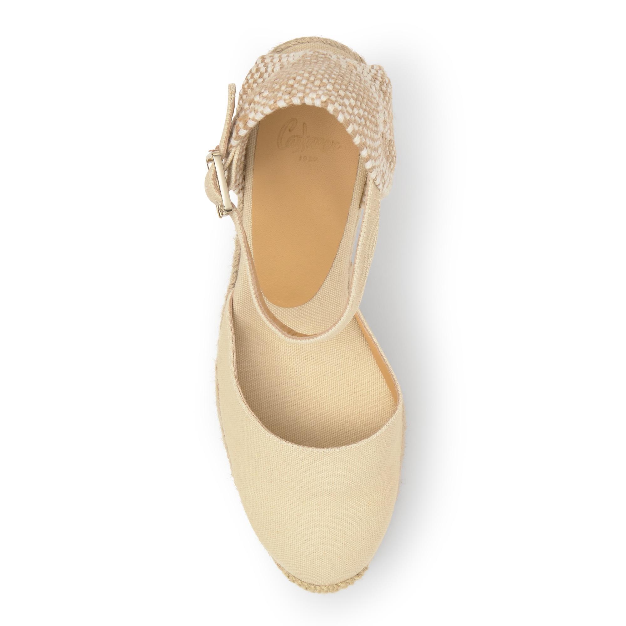 Alpargata de cuña 8 cm en lona de algodón con talonera trenzada y pulsera al tobillo