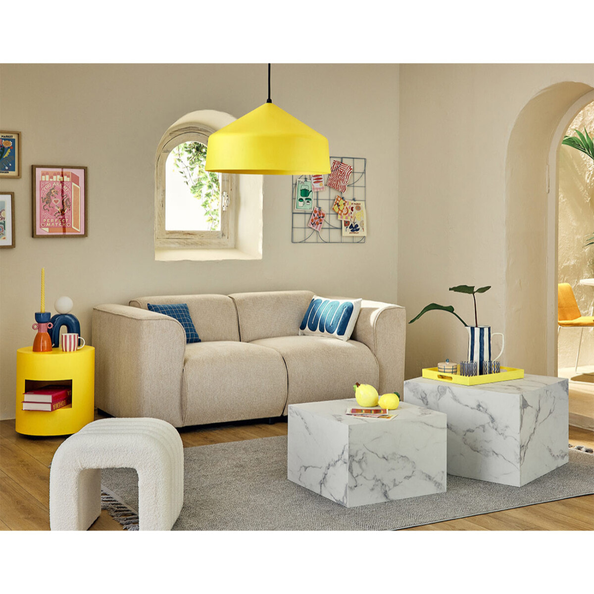 Kenta - pouf - en tissu bouclette - Blanc