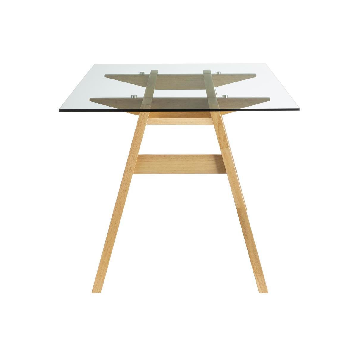 Table à manger design en verre transparent et bois clair L160 cm BACCO