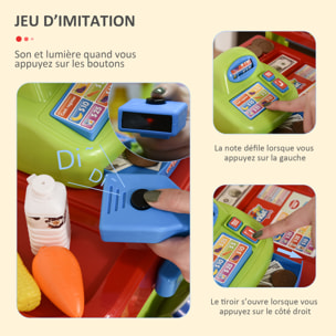 Jeu d'imitation commerçant jeu de la marchande caddie + caisse enregistreuse et 45 accessoires inclus effets lumineux sonores