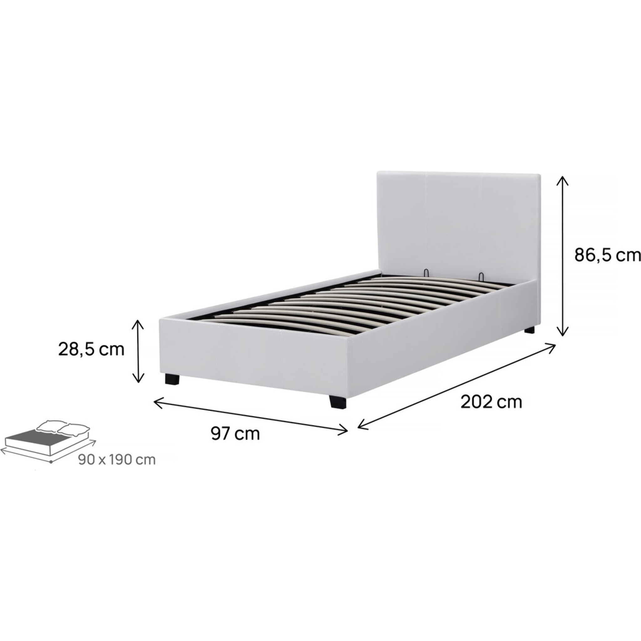 Lit avec coffre "Carla" - 90 x 190 cm - Blanc