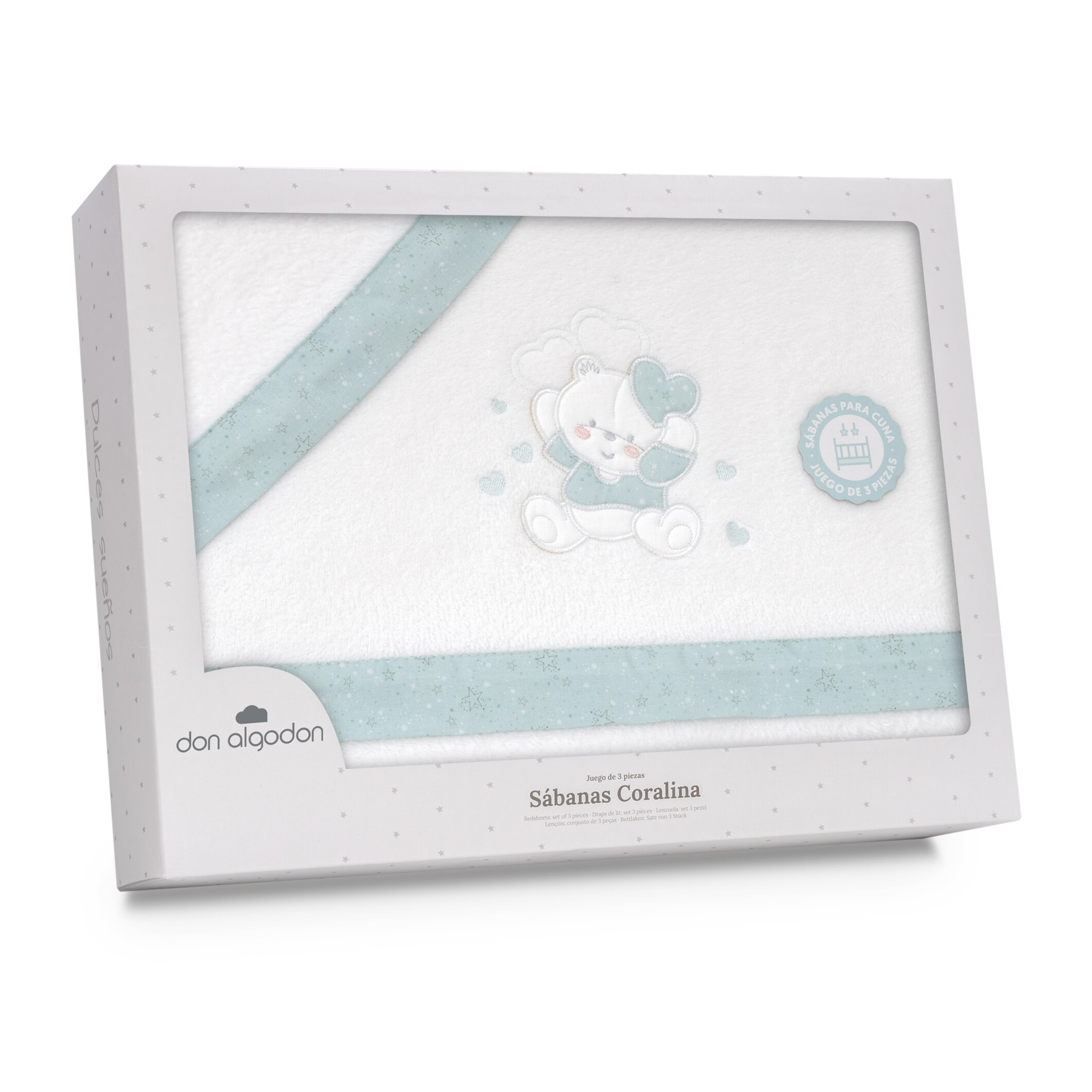 Triptico Coche Coralina D. Algodon Oso Corazones Bco/Verde