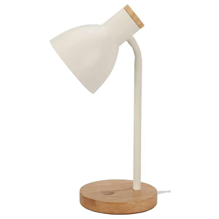 Lámpara de mesa Blanca de metal 14x36cm con base de madera natural con casquillo E14