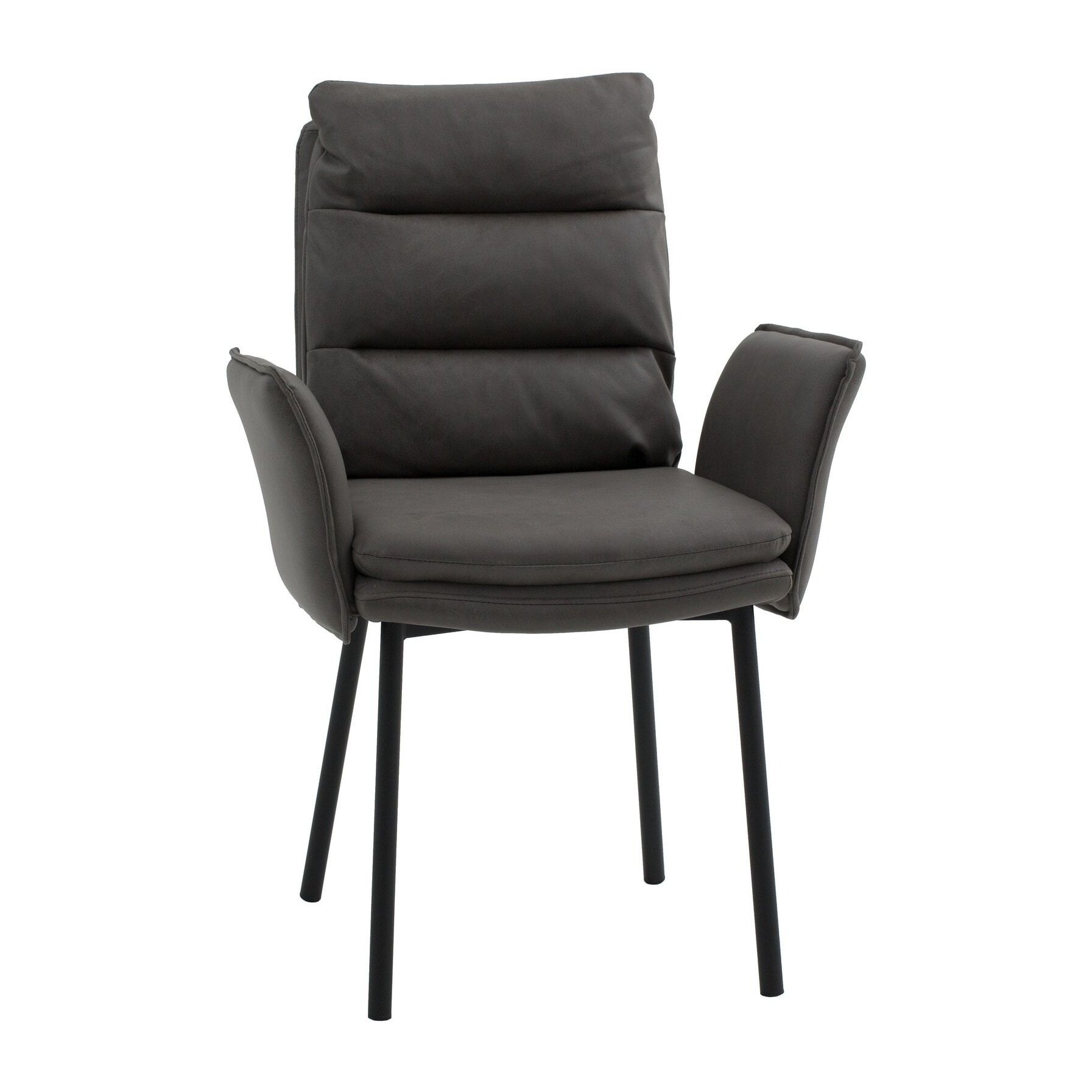 Set di 4 sedie MALIBÙ in similpelle antracite e gambe in metallo nero, con braccioli