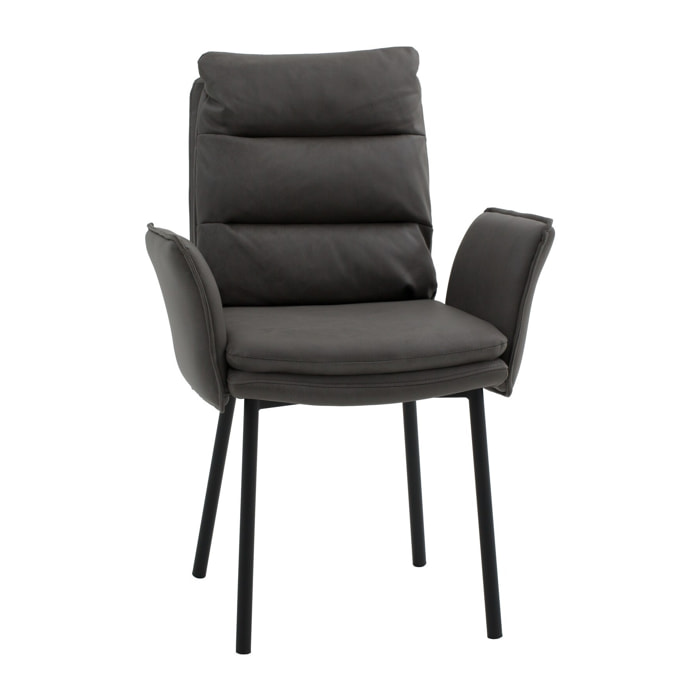 Set di 4 sedie MALIBÙ in similpelle antracite e gambe in metallo nero, con braccioli