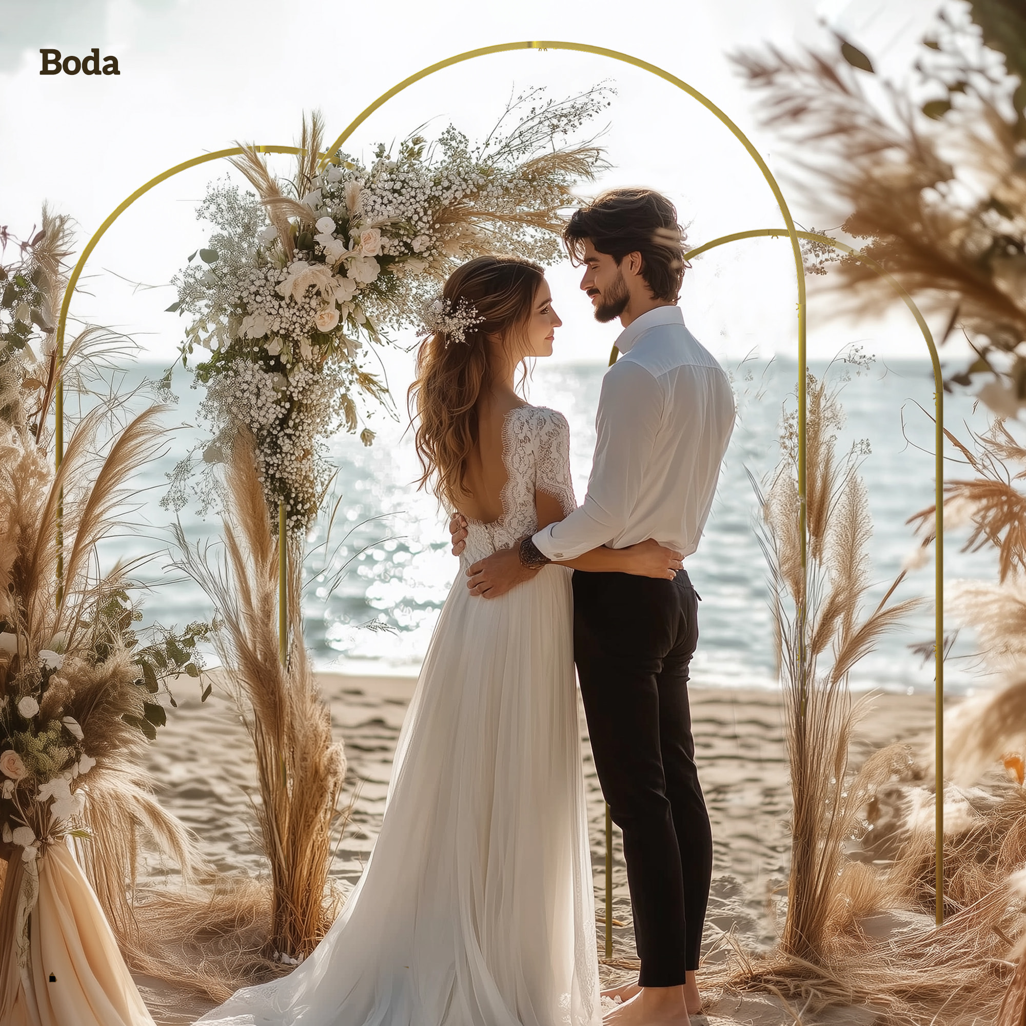 Set de 3 Arcos de Jardín para Rosas de Metal, Arcos de Boda de 220/200/180 cm con Recubrimiento en Polvo, Resistente a la Intemperie, para Plantas Trepadoras, Decoración Patio Terraza, Dorado