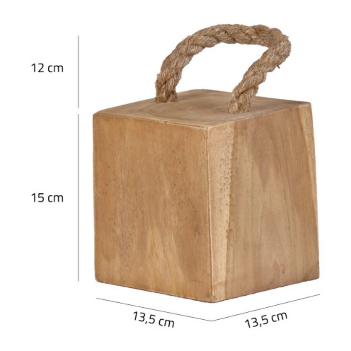 Butée de porte 14x14 cm en bois de teck avec anse en corde - ELDA
