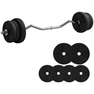 Ensemble d'haltères 25 kg total, barre d'haltère avec disques de poids 5 kg et 2,5 kg, barre longue, avec poignée antidérapante, exercices de fitness entraînement à la maison et gym, noir