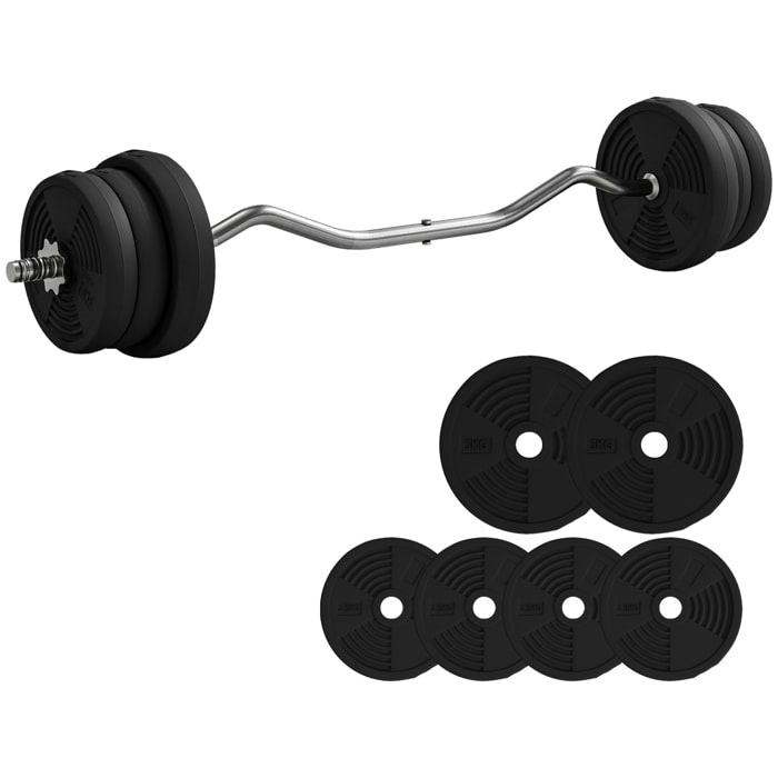 Ensemble d'haltères 25 kg total, barre d'haltère avec disques de poids 5 kg et 2,5 kg, barre longue, avec poignée antidérapante, exercices de fitness entraînement à la maison et gym, noir