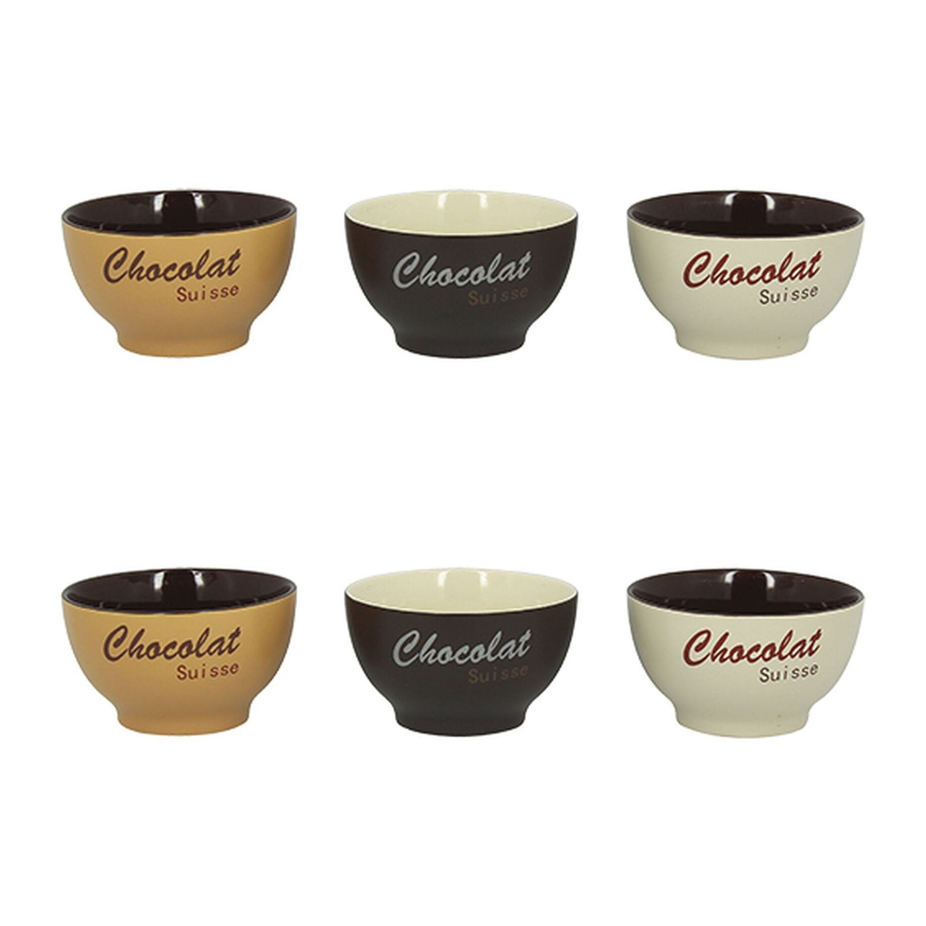 Lot de 6 bols en grès 3 couleurs assorties 14cm CHOCOLAT SUISSE