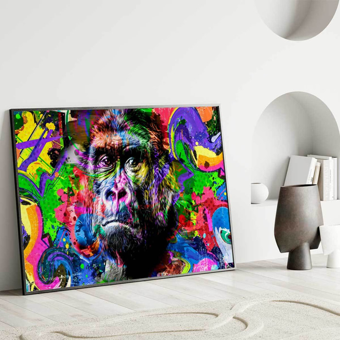 Affiche encadrée gorille pop art coloré Affiche + cadre en métal - Noir