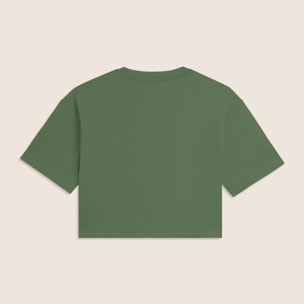 T-shirt Cropped con grafica "FLOW" e borchie