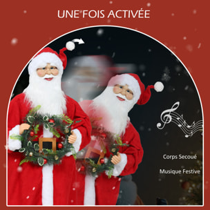 Figurine de Père Noël, debout de Père Noël rouge traditionnelle 110 cm, commande vocale, musique festive, bras pliables, pour les décorations d'intérieur et de fête