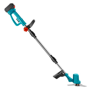 Decespugliatore da 21 V con 18000 rpm, 650 W di potenza e doppia batteria da 15.000 mAh, con manico articolato e 3 lame.