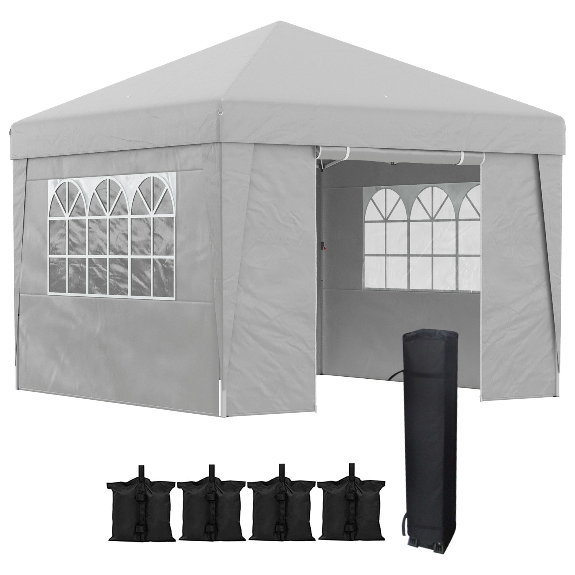 Tonnelle barnum pop-up pliant 2,98L x 2,98l x 2,75H m sacs de lestage et transport inclus gris