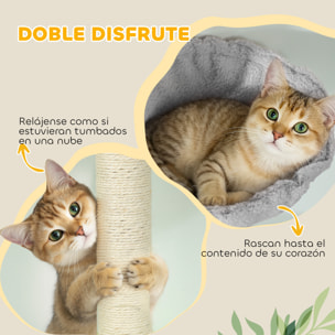 Árbol para Gatos de Suelo a Techo, Altura Ajustable de 220-240 cm, Torre para Gatos con Hamaca, Plataformas en Flor, Cuevas, Rampa y Bola, Gris Claro