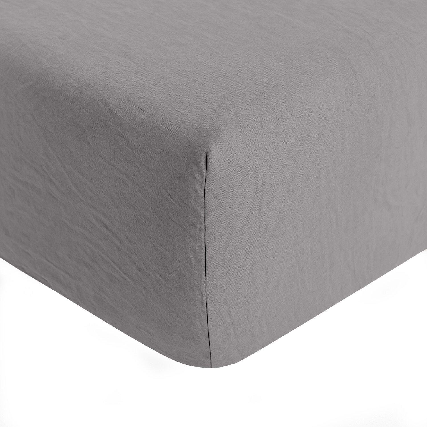Drap housse microfibre lavee - bonnet 28cm gris anthracite