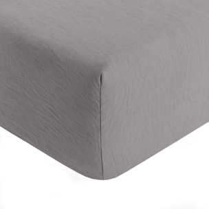 Drap housse microfibre lavee - bonnet 28cm gris anthracite