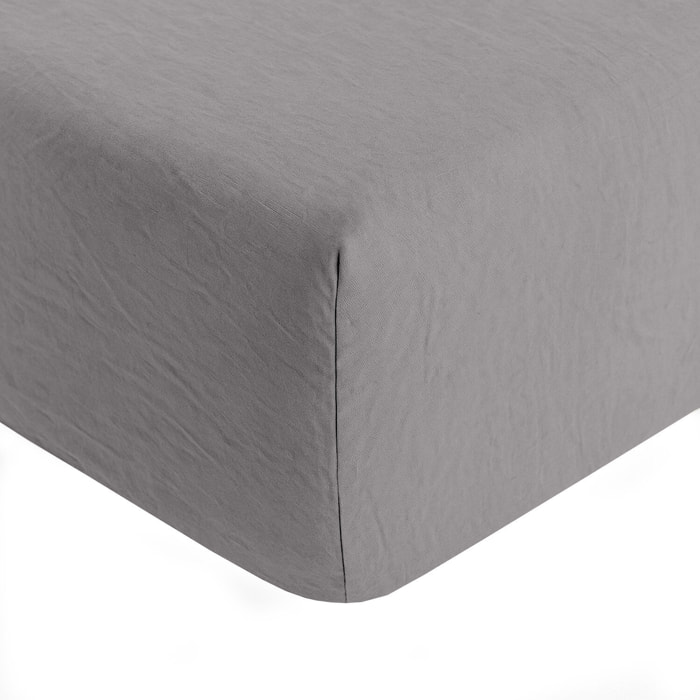 Drap housse microfibre lavee - bonnet 28cm gris anthracite