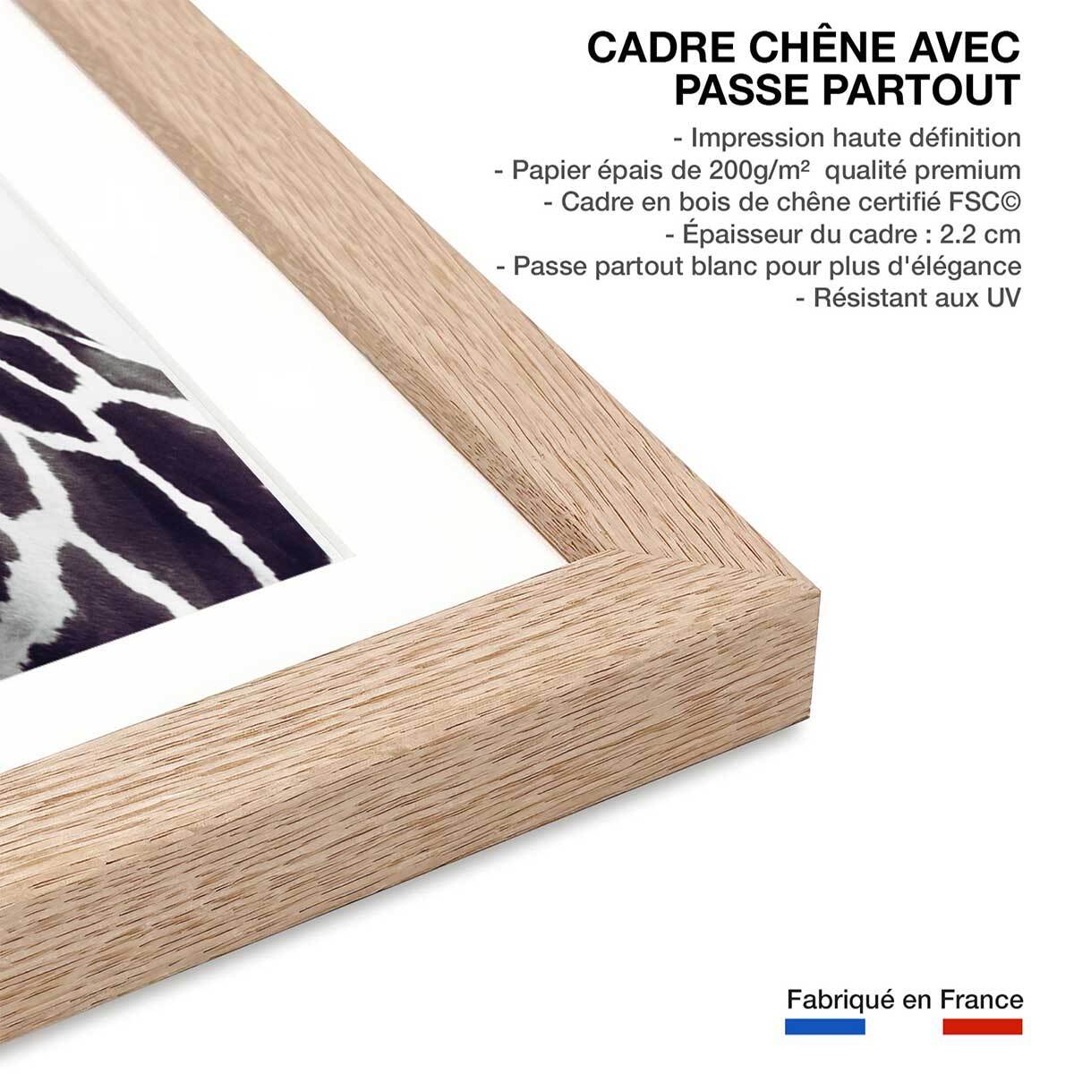 Affiche enfant girafe noire  Affiche + cadre en bois - Chêne