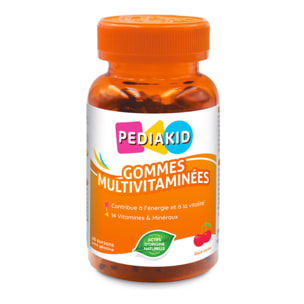 PEDIAKID - Gommes Multivitaminées - Formule Naturelle au Délicieux Arôme de Cerise - Contribue à la Réduction de la Fatigue - Soutient les Défenses Naturelles de l'Organisme - 60 gommes
