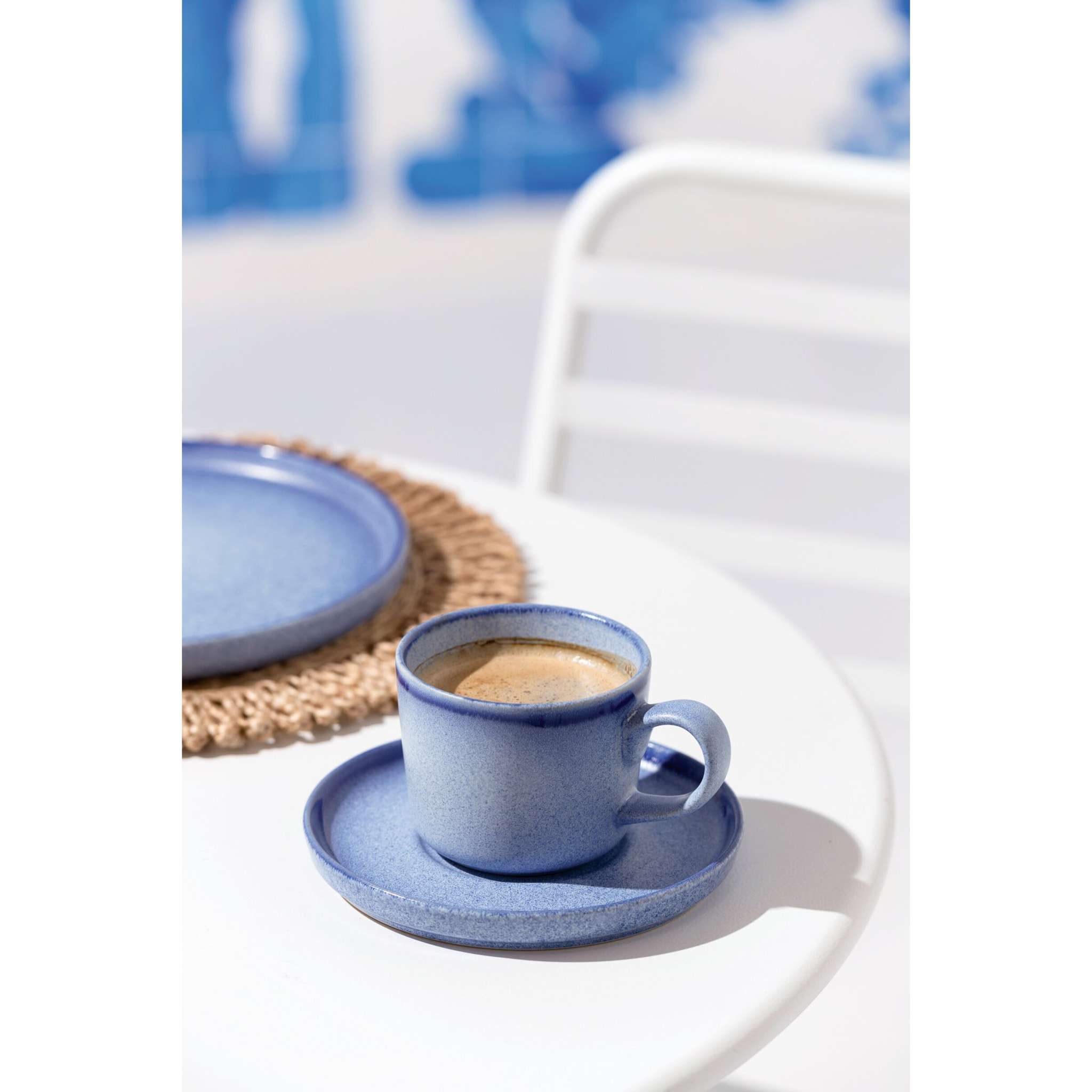 J-Line Tasse + Sous-tasse Luna - céramique - bleu
